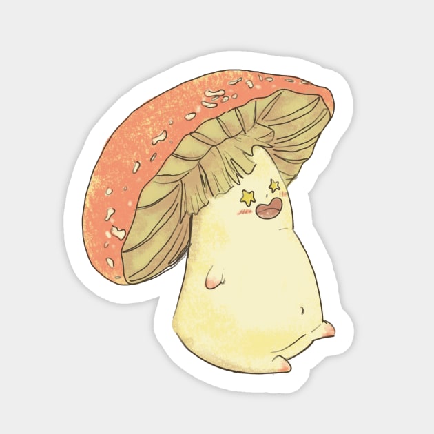 Starry Eyed Mushroom Baby - Fae Forest Toadstool Fantasy Creature Sticker by sheehanstudios